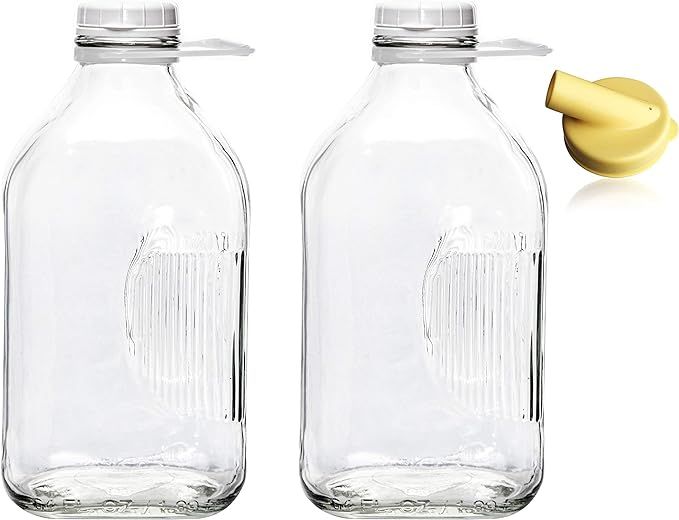 The Dairy Shoppe Heavy Glass Milk Bottles 2 Quart (64 Oz) Jugs with Extra Lids & FREE Pour Spout!... | Amazon (US)