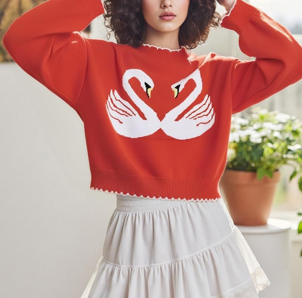 Women Y2k Graphic Sweater Top Long Sleeve Crewneck Cute Jumper Vintage Aesthetic Oversized Knit P... | Amazon (US)