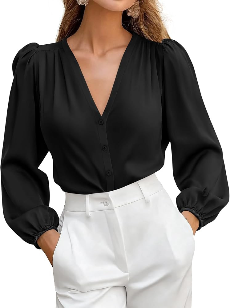 BTFBM Satin Blouses for Women Dressy Casual Button Down Shirts | Amazon (US)