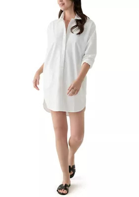 Crown & Ivy Women's Long Sleeve Button Down Dress Cover-Up, White, Medium | Belk