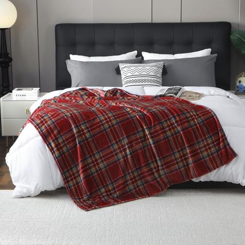MERRYLIFE Dark Red Plaid Throw Blanket Decorative Fleece Throw | Ultra-Plush Colorful | Couch Blanket Travel Lap | Home Gift Use(50" 60",Dark Red Plaid) | Amazon (US)