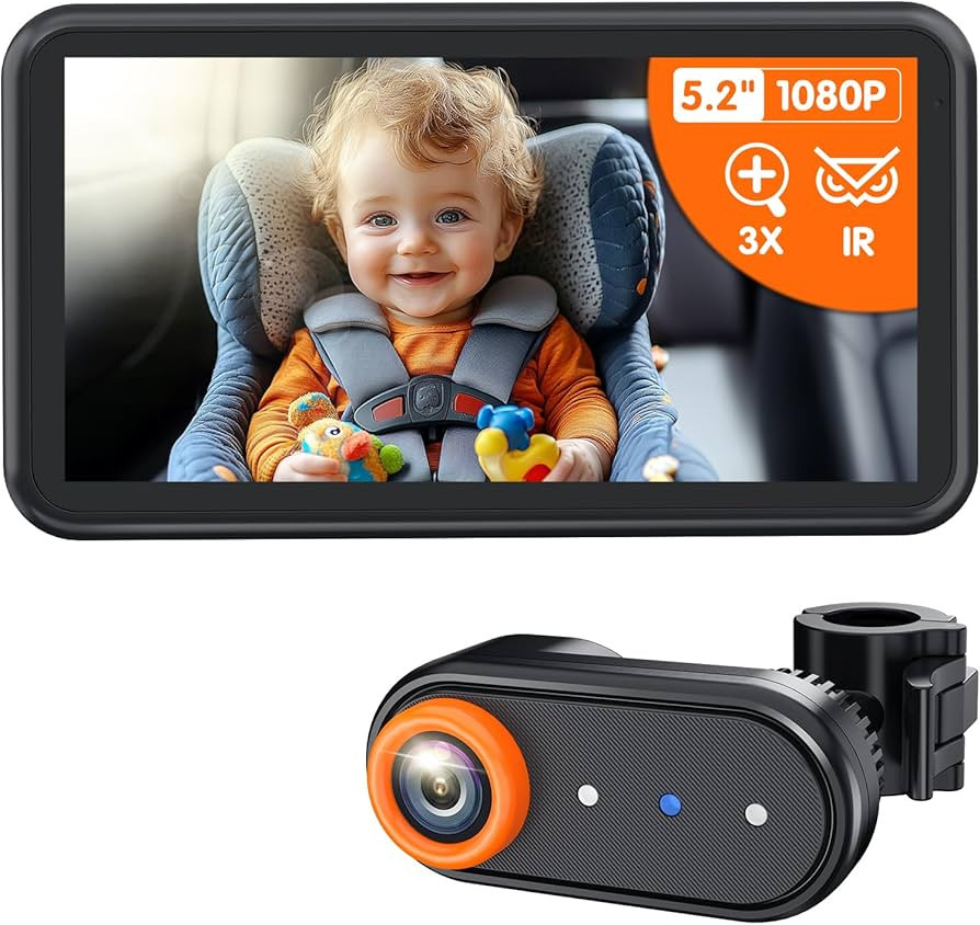 BM2A Baby Car Camera – 3X Zoom to See Baby Clearly, 5.2" 1080P Display & Auto IR Night Vision, ... | Amazon (US)