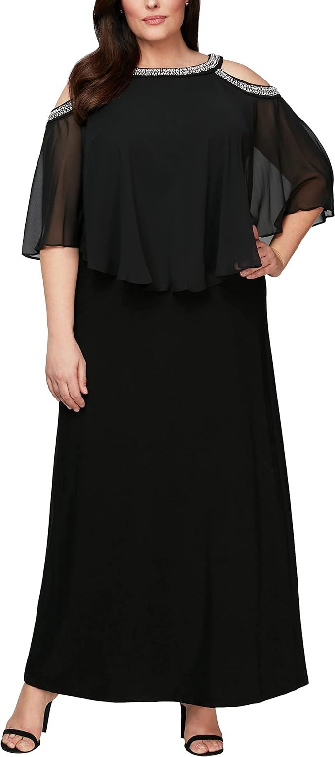 Alex Evenings Plus Size Women's Cold Shoulder Popover Dress | Amazon (US)