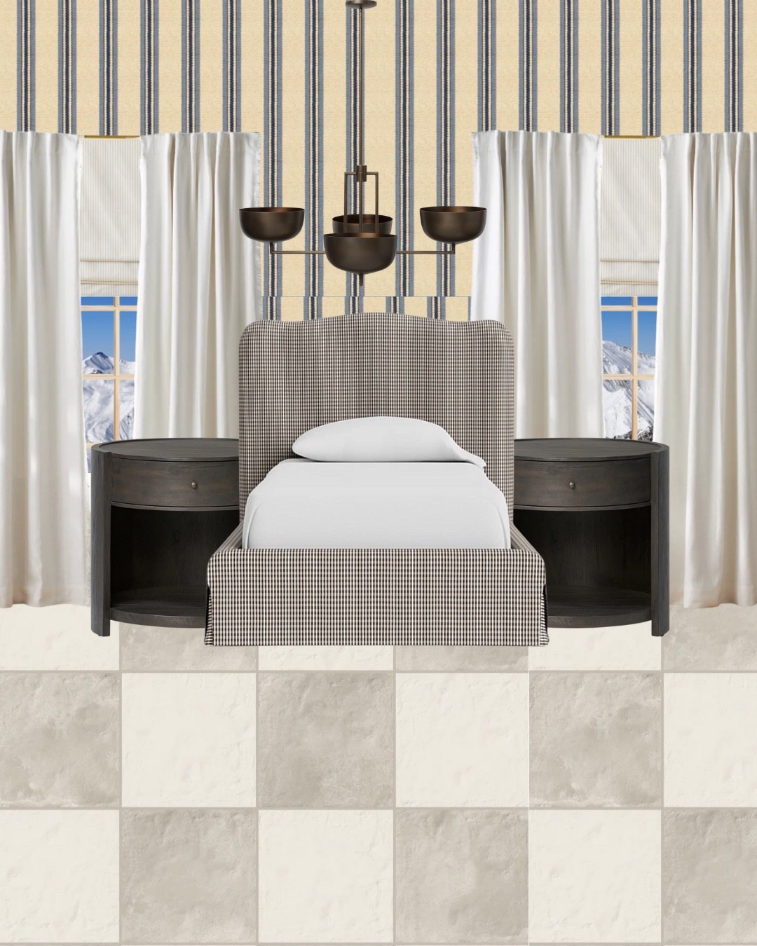 Stripes, checks, and all the playful patterns 🤍 🪩 This fun boy’s bedroom mixes bold wallpaper, checkered floors, and pops of color for a space that’s full of personality and style! 
#interiordesign #boysroom #kidsroom #bedroom #homeinspo 

#LTKStyleTip #LTKFindsUnder100 #LTKHome