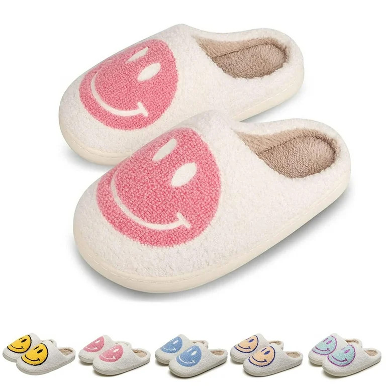 Smiley Face Slippers for Women Men, Anti-Slip Soft Plush Comfy Indoor Slippers | Walmart (US)