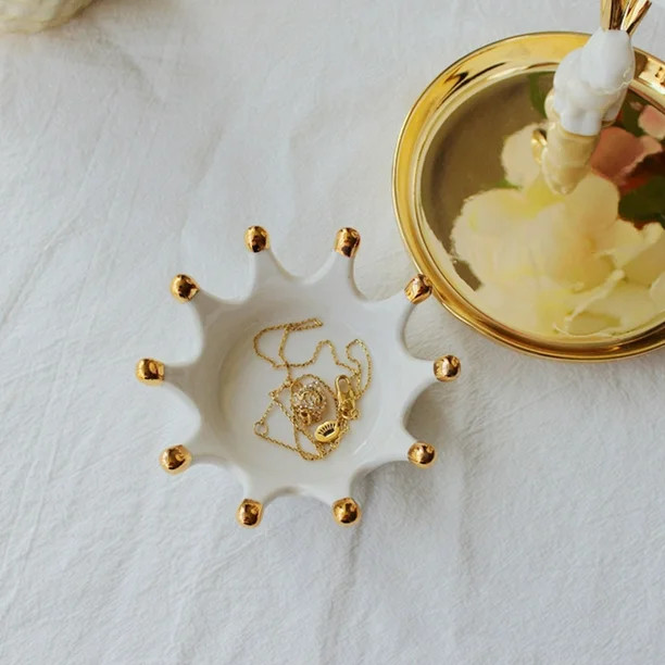 Golden Crown Ceramic Jewelry Storage Tray Holder Dish Jewelry Organizer Home Decoration - Walmart... | Walmart (US)