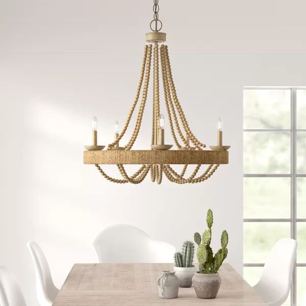 Aanya 5 - Light Candle Style Wagon Wheel Chandelier with Beaded Accents | Wayfair North America