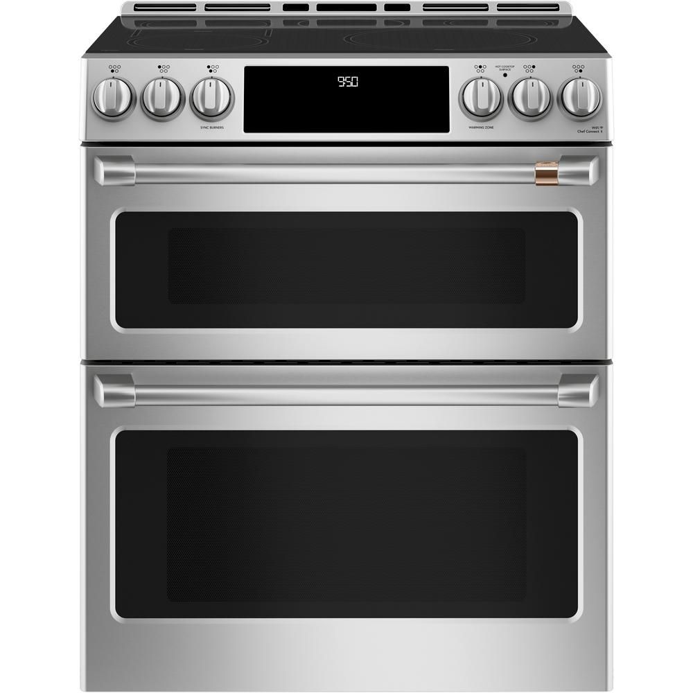 30 in. 7.0 cu. ft. Smart Slide-In Double Oven Induction Range with Convection in Matte White, Fin... | The Home Depot