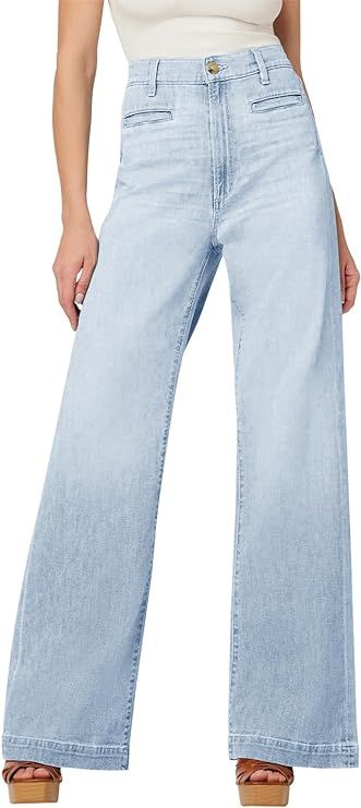 PLNOTME Women's High Waisted Wide Leg Jeans Loose Stretch Trendy Casual Denim Pants | Amazon (US)
