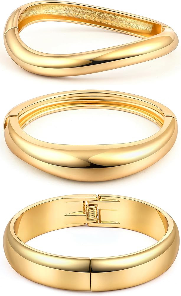 SONNYX 1-3 PCS Gold Silver Cuff Bangle Bracelets For Women Trendy Hinged Cuff Open Wide Chunky Br... | Amazon (US)