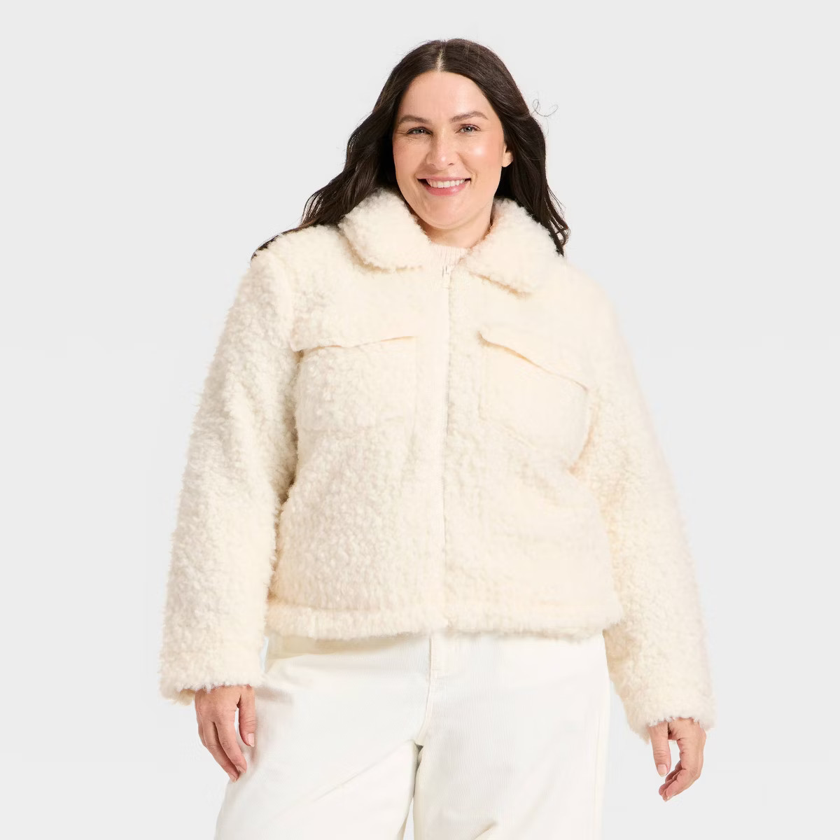 Women's Faux Shearling Jacket - Universal Thread™ Cream XXL | Target