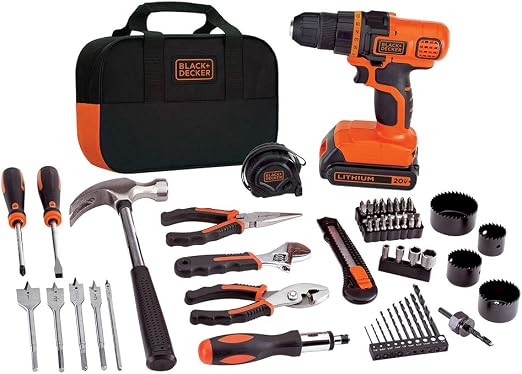 BLACK+DECKER 20V MAX Drill & Home Tool Kit, 68 Piece (LDX120PK), Black/Orange | Amazon (US)