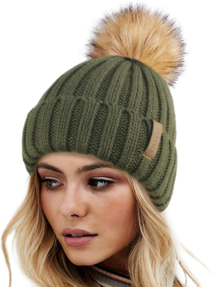 FURTALK Womens Winter Knitted Beanie Hat with Faux Fur Pom Warm Knit Skull Cap Beanie for Women... | Amazon (US)