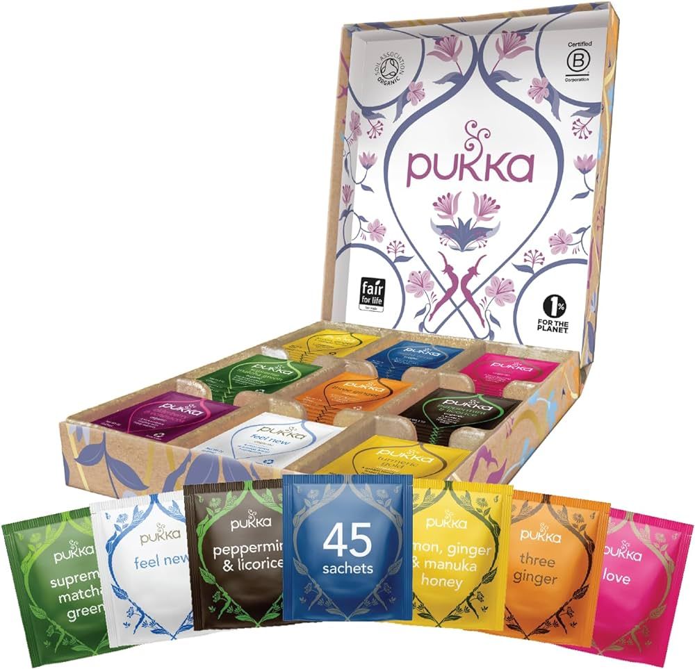 Pukka Herbal Tea Sampler, Self Care Tea, Organic, Variety Pack Gift Box, 45 Tea Bags, 9 Flavors | Amazon (US)