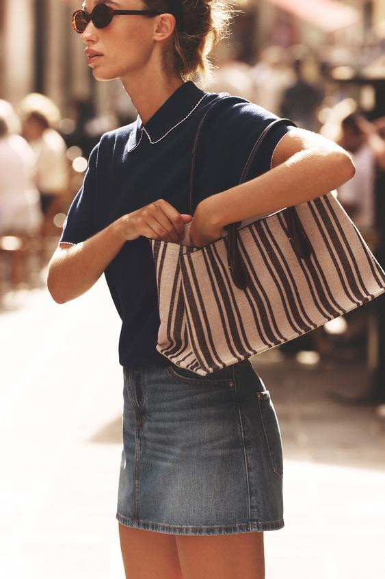 STRIPED CANVAS SHOPPER | Zara US