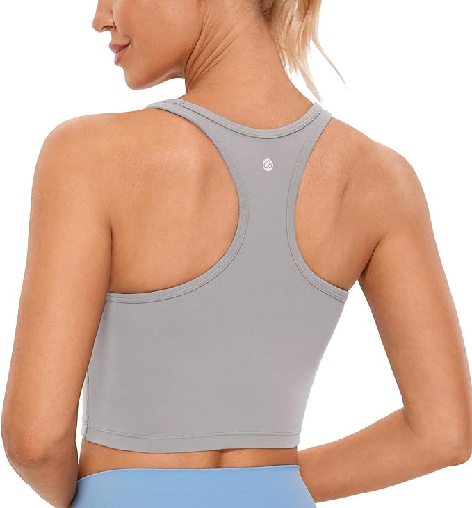 CRZ YOGA Butterluxe Womens Y-Back Racerback Longline Sports Bra - Padded Scoop Neck Workout Crop ... | Amazon (US)