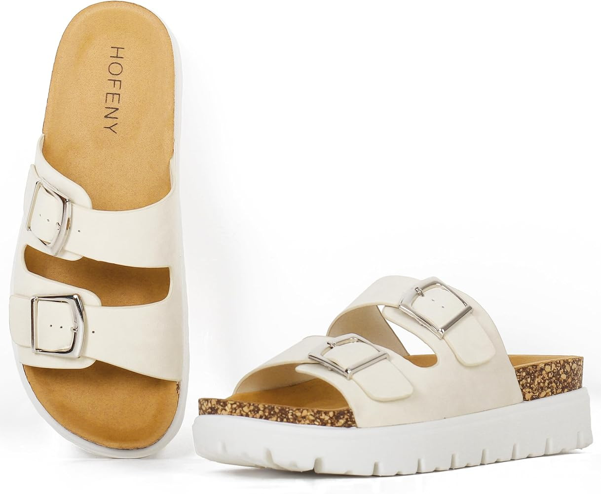 Women Platform Sandals, Arch Support Slides with Adjustable Buckle Straps, Open-Toe Wedge Chunky ... | Amazon (US)