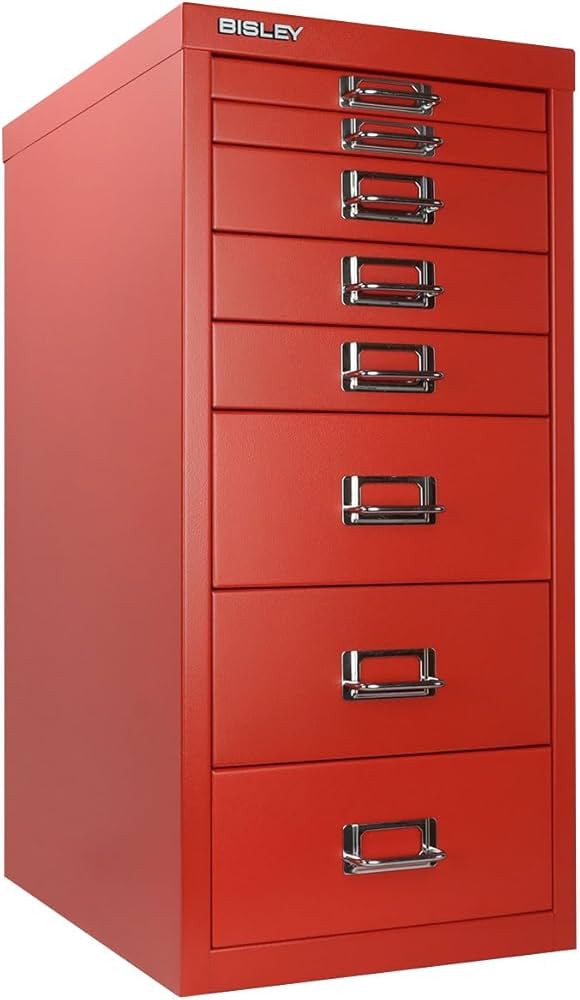 Bisley 8-Drawer Steel MultiDrawer Cabinet - Cardinal Red, Chrome Pull Handles with Label Holders,... | Amazon (US)
