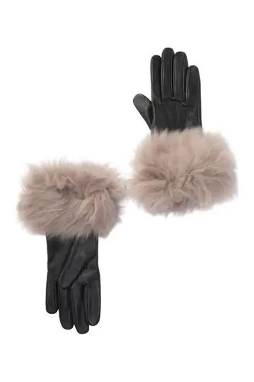 Genuine Shearling Trim Leather Gloves | Nordstrom Rack