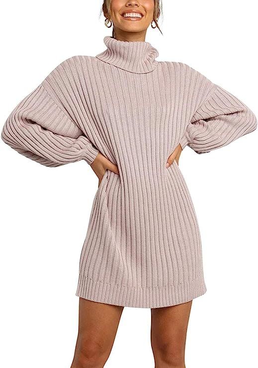 MILLCHIC Women Oversized Turtleneck Long Sleeve Sweater Dress Casual Loose Knit Pullover Dresses | Amazon (US)