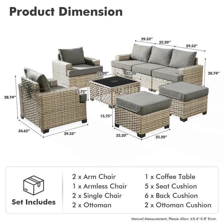 Vcatnet 8 Pieces Outdoor Patio Furniture Sectional Sofa PE Rattan Wicker Conversation Set with So... | Walmart (US)