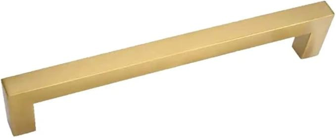 Brizza 6-5/16 in. (160 mm) Center to Center, 100% Solid Brass, Brushed Finish, Gold Cabinet Handl... | Amazon (US)