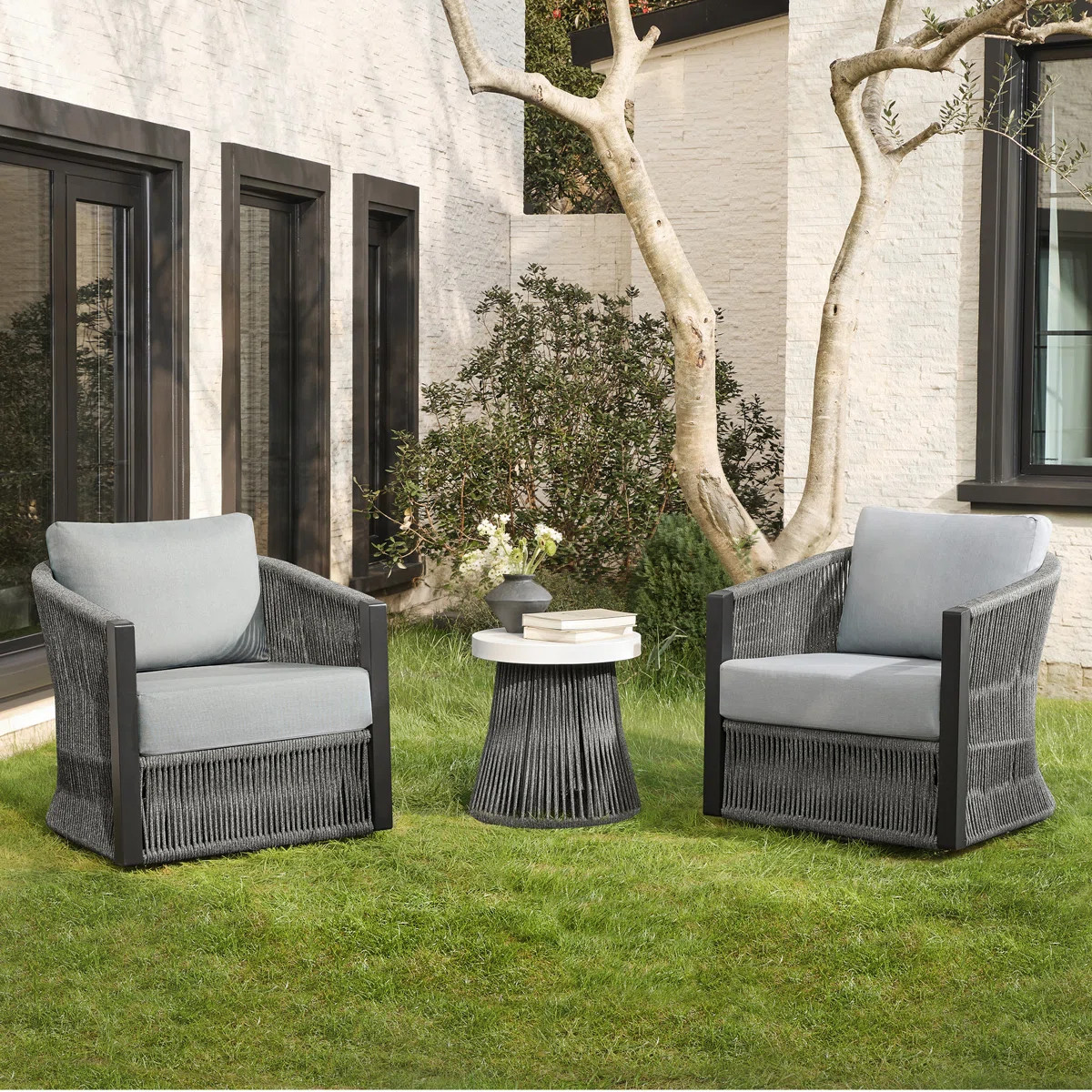 2-Person Outdoor Swivel Seating Group With Cushions | Wayfair North America