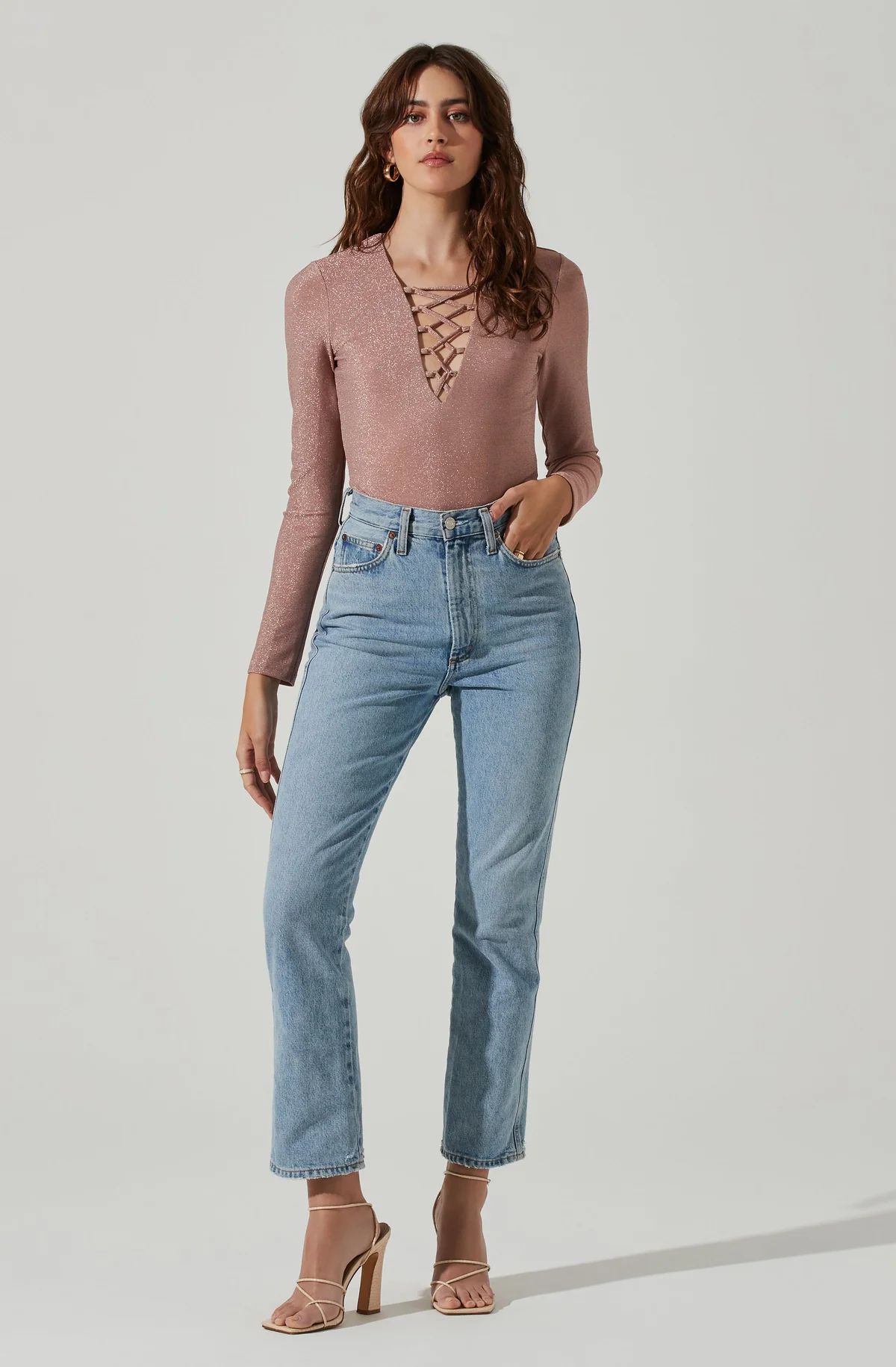 Lace Up Front Long Sleeve Bodysuit | ASTR The Label (US)