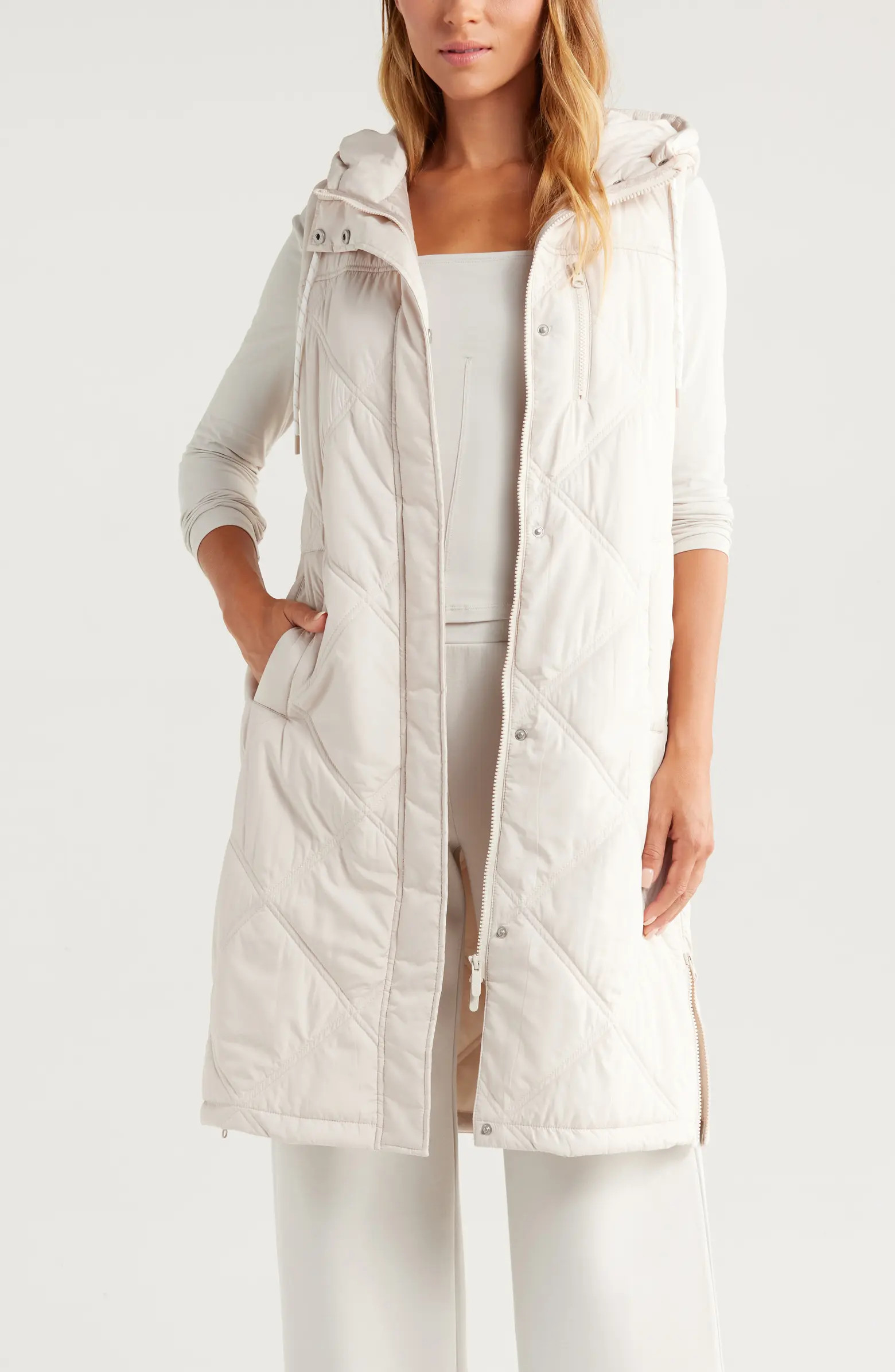 Zella Long Hooded Puffer Vest | Nordstrom | Nordstrom