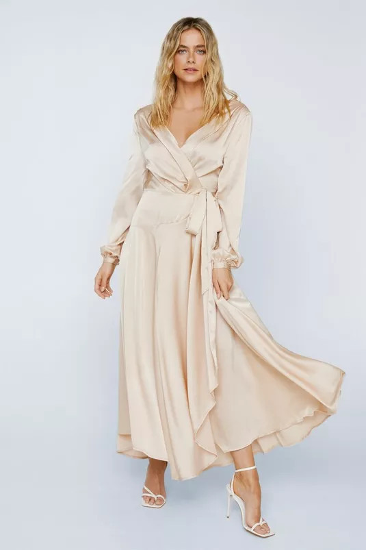 Cowl Back Satin Wrap Maxi Dress | Nasty Gal (US)