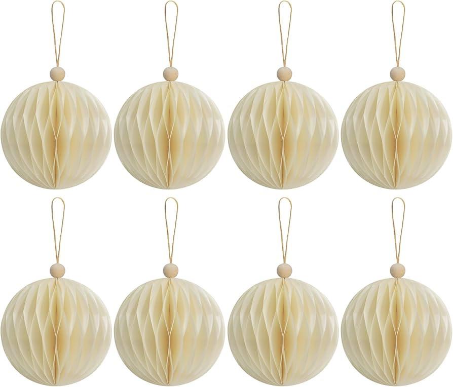 KI Store 8pcs Cream White Paper Christmas Balls with Magnetic Closing 3.15-Inch Paper Christmas T... | Amazon (US)