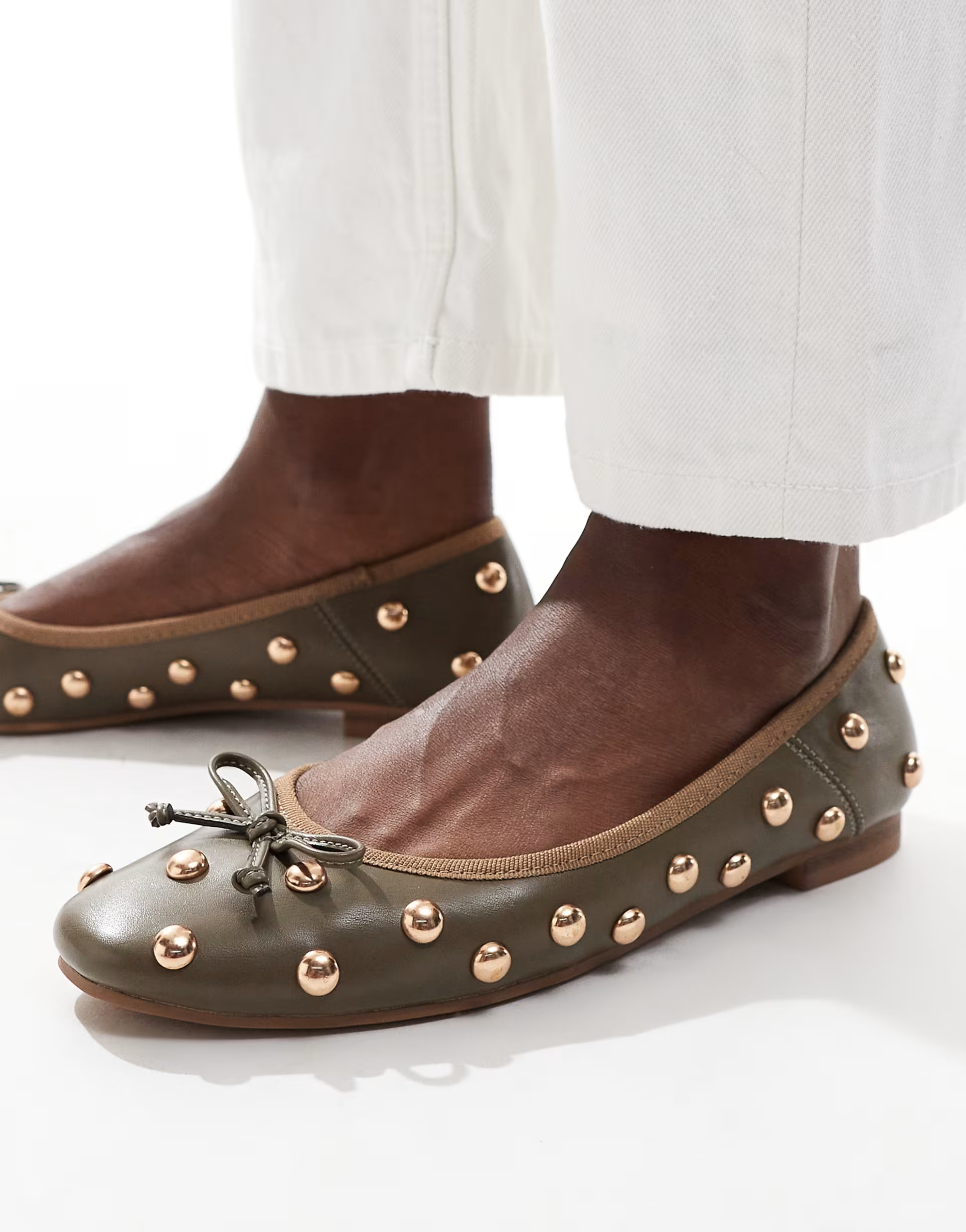ASOS DESIGN Lullaby studded ballet in olive | ASOS (Global)
