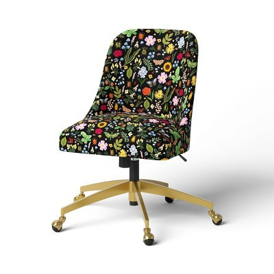 Rifle Paper Co. x Target Curio Desk Chair Black: Upholstered, Adjustable Height, Metal Frame, Casters | Target
