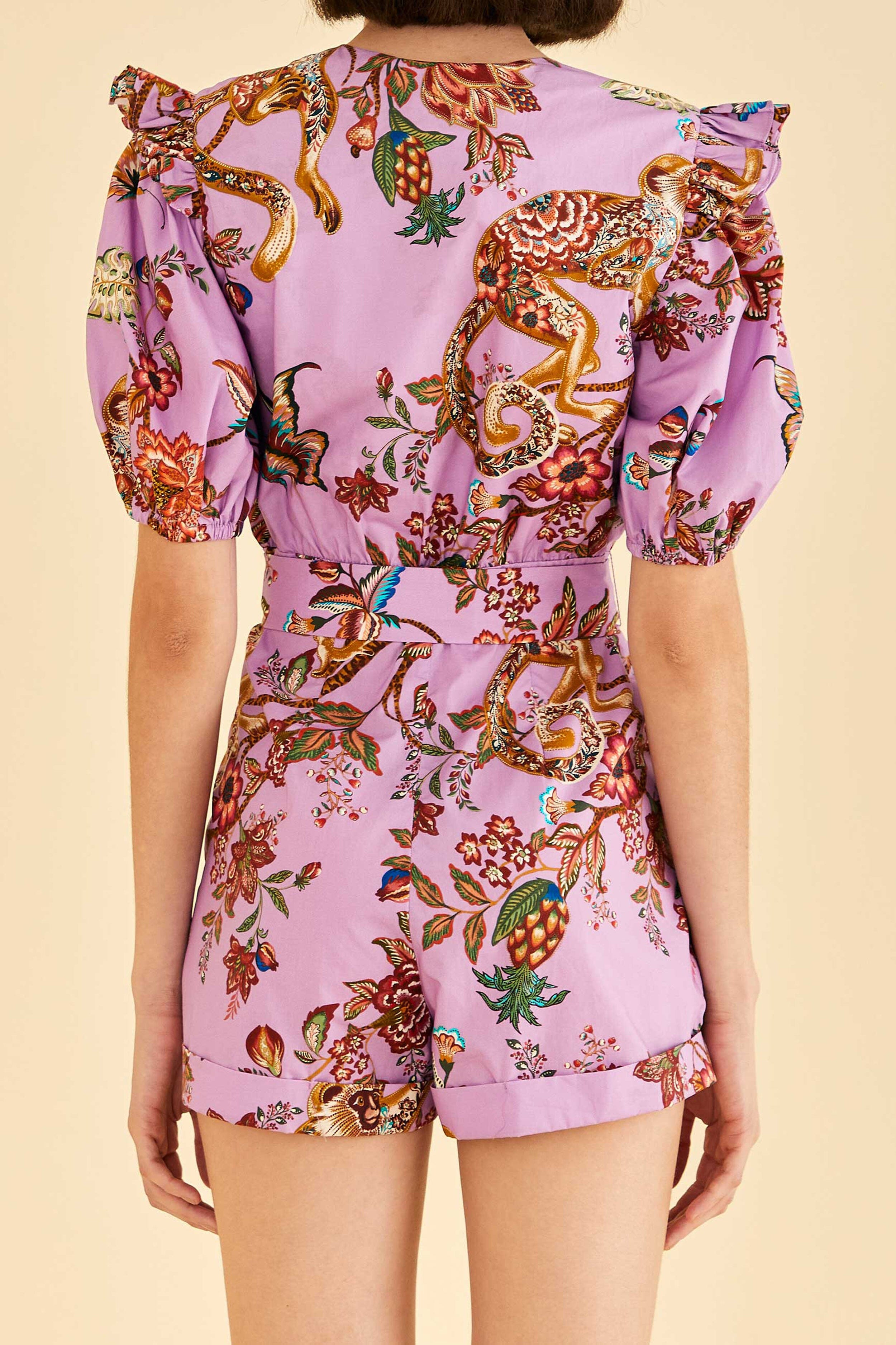 Lilac Floral Monkey Short Sleeve Romper | FarmRio (US)