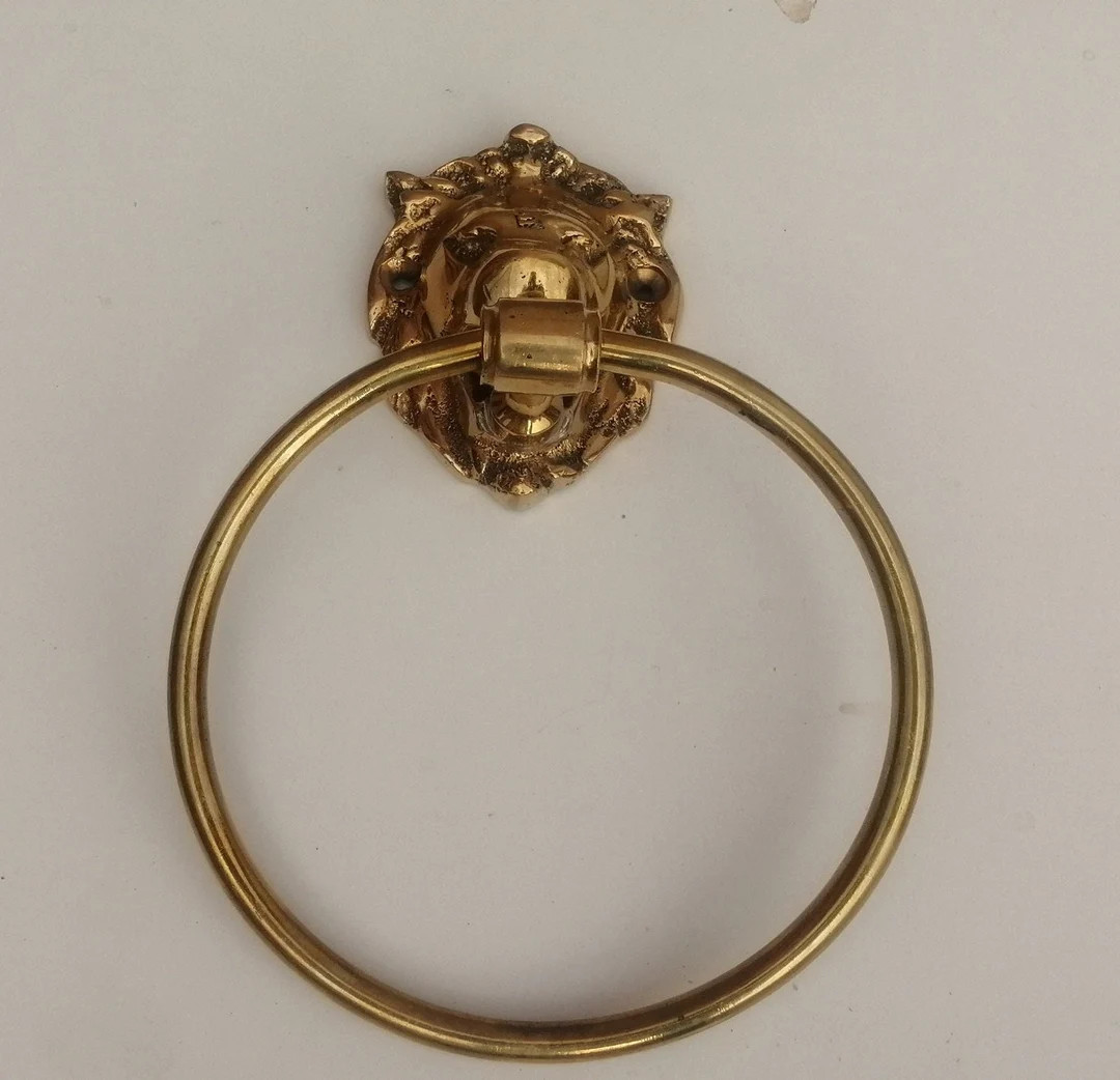 Lion Head Brass Towel Holder - Hand Carved for Bathroom - Etsy | Etsy (US)