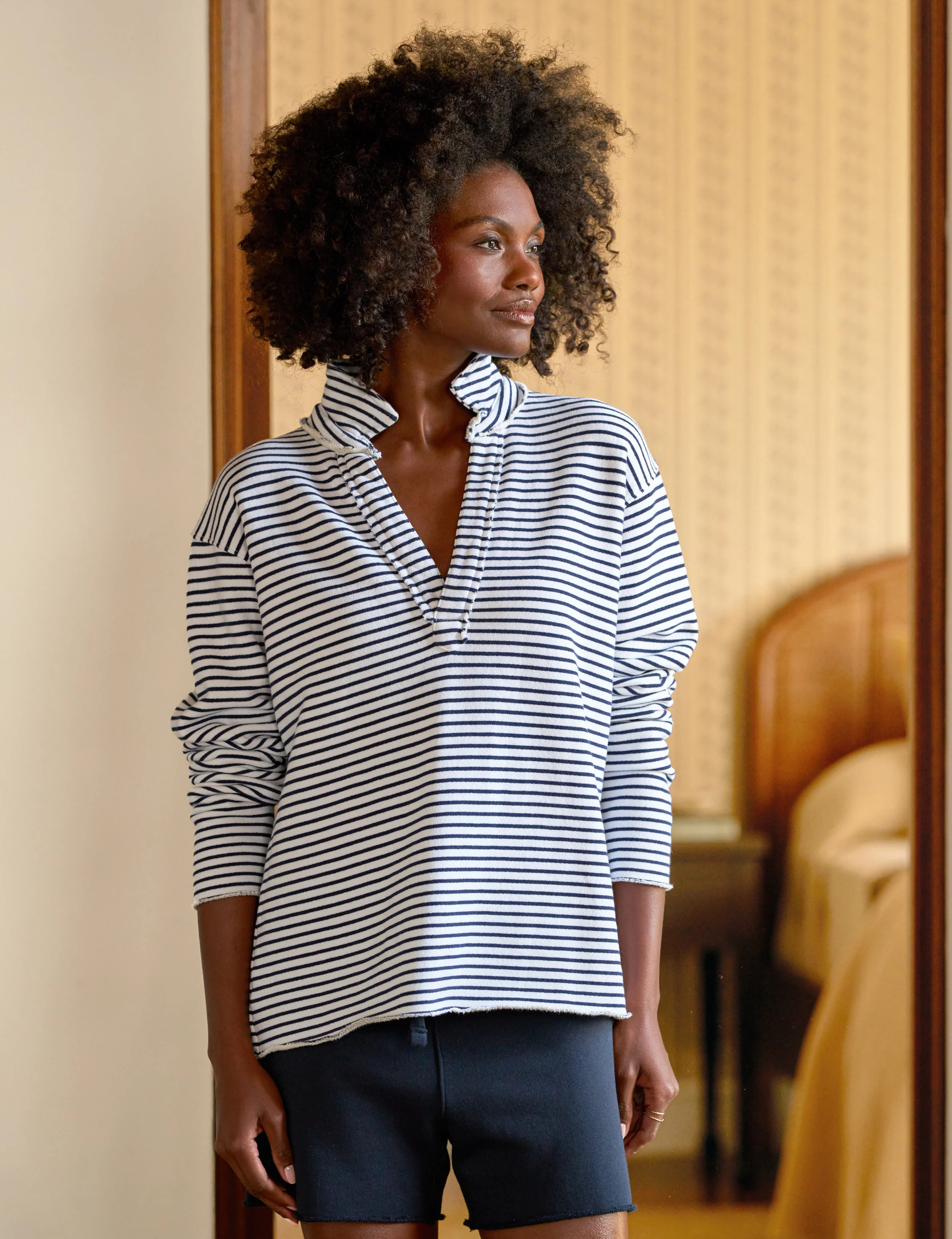 PATRICK Navy French Stripe, Triple Fleece | Frank & Eileen