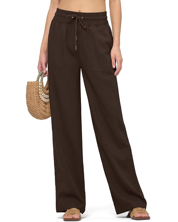 Willit Women Linen Pants Wide Leg Casual Palazzo Pants Cotton Linen Lounge Beach Summer Pants wit... | Amazon (US)