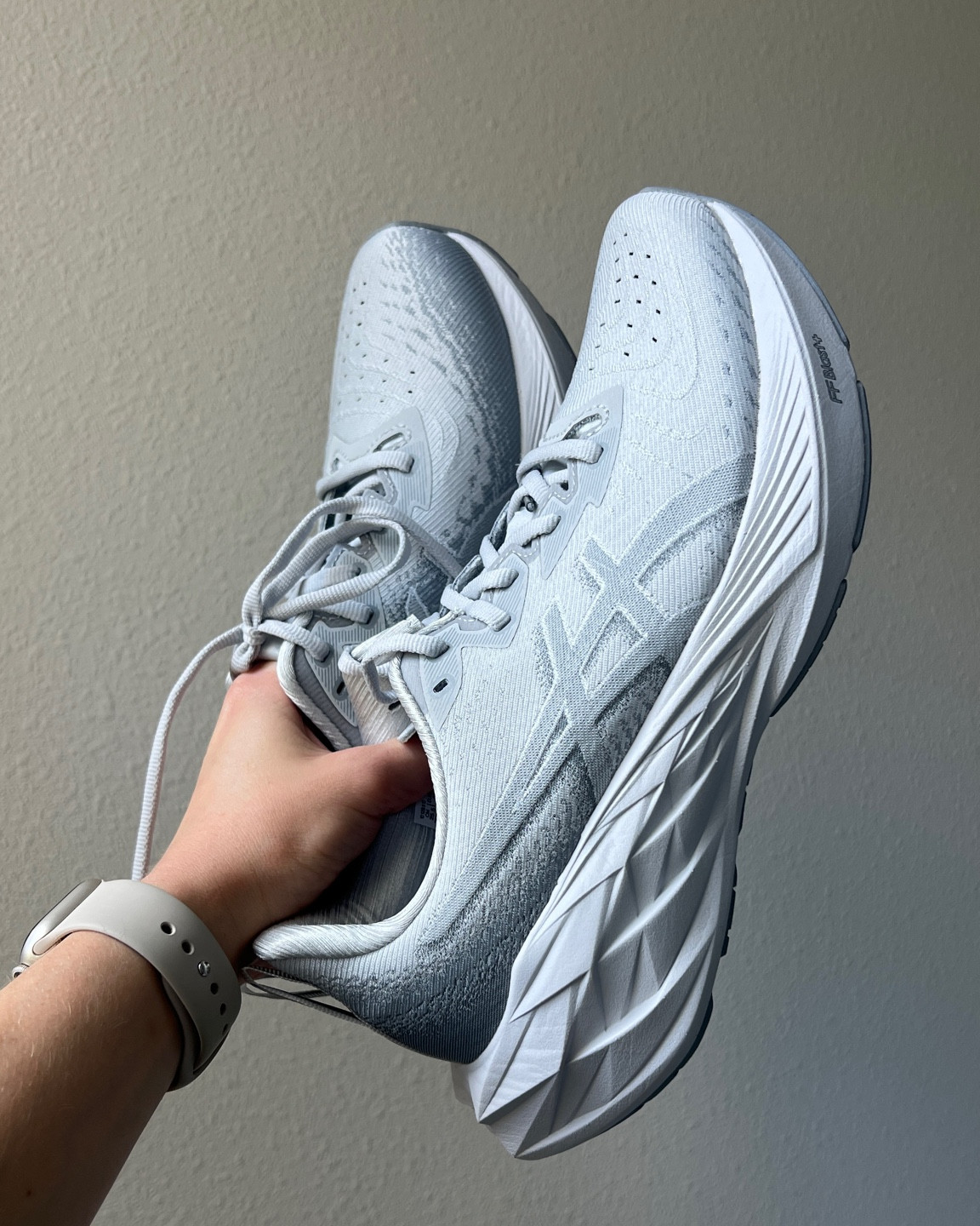 My favorite running shoes! ASICS Novablast 4. I go up a half size to avoid blisters. This colorway is concrete and steel grey but I linked a similar white color. #running #runningshoes #walkingshoes #sneakers 