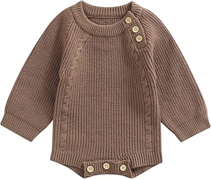 Newborn Baby Girl Boy Knit Sweater Romper Neutral One Piece Bodysuit Pullover Fall Winter Clothes | Amazon (US)
