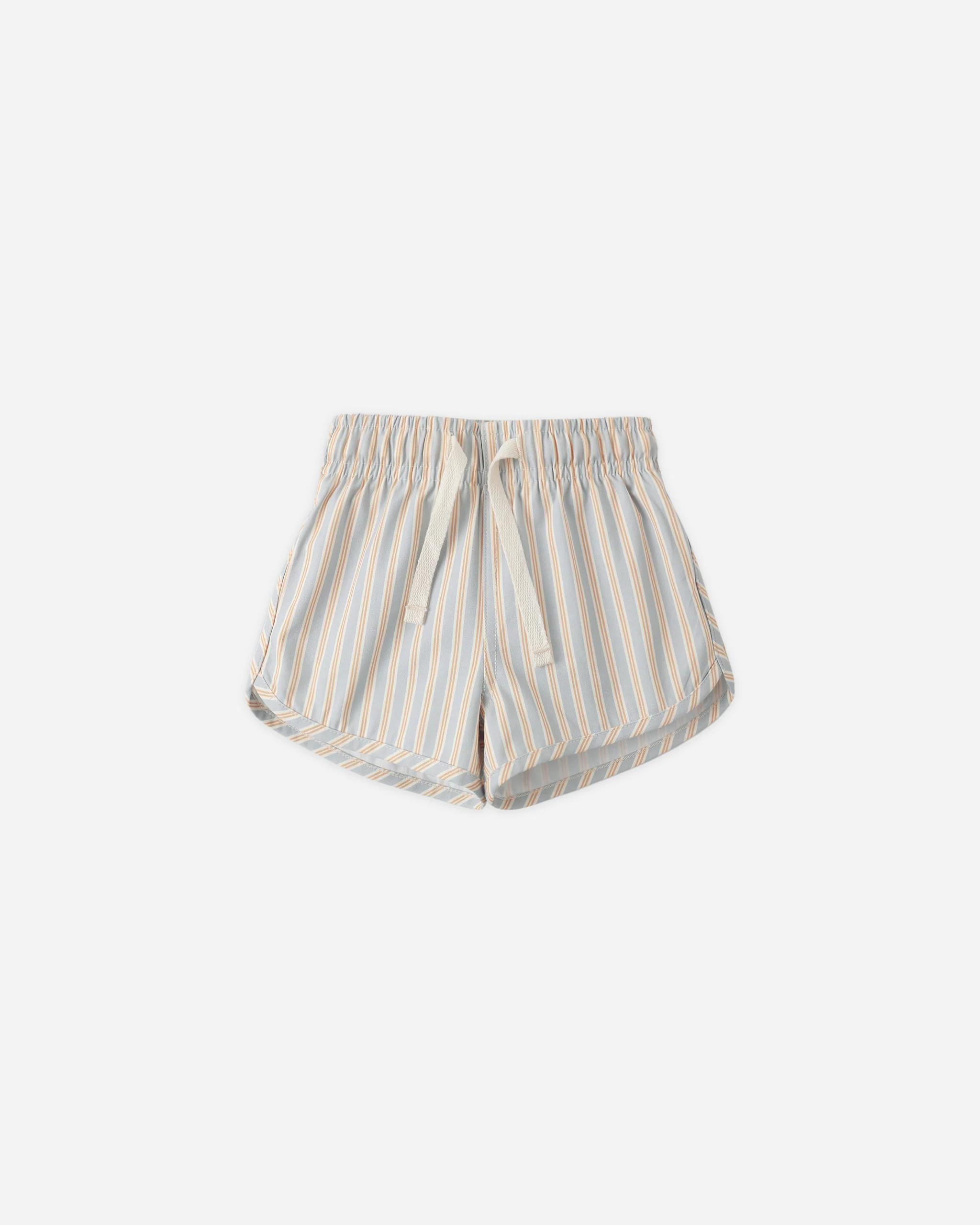 Boys Swim Short Blue + Butterscotch Stripe | Rylee + Cru