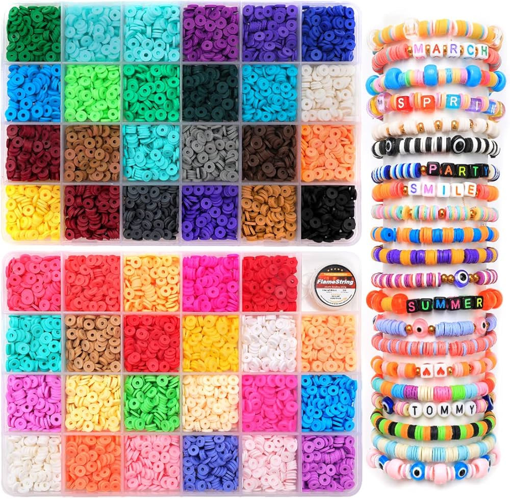 IOOLEEM Clay Beads, 6000+pcs Multi-Colored, Polymer Clay Beads for Bracelets Making, Jewelry Maki... | Amazon (US)