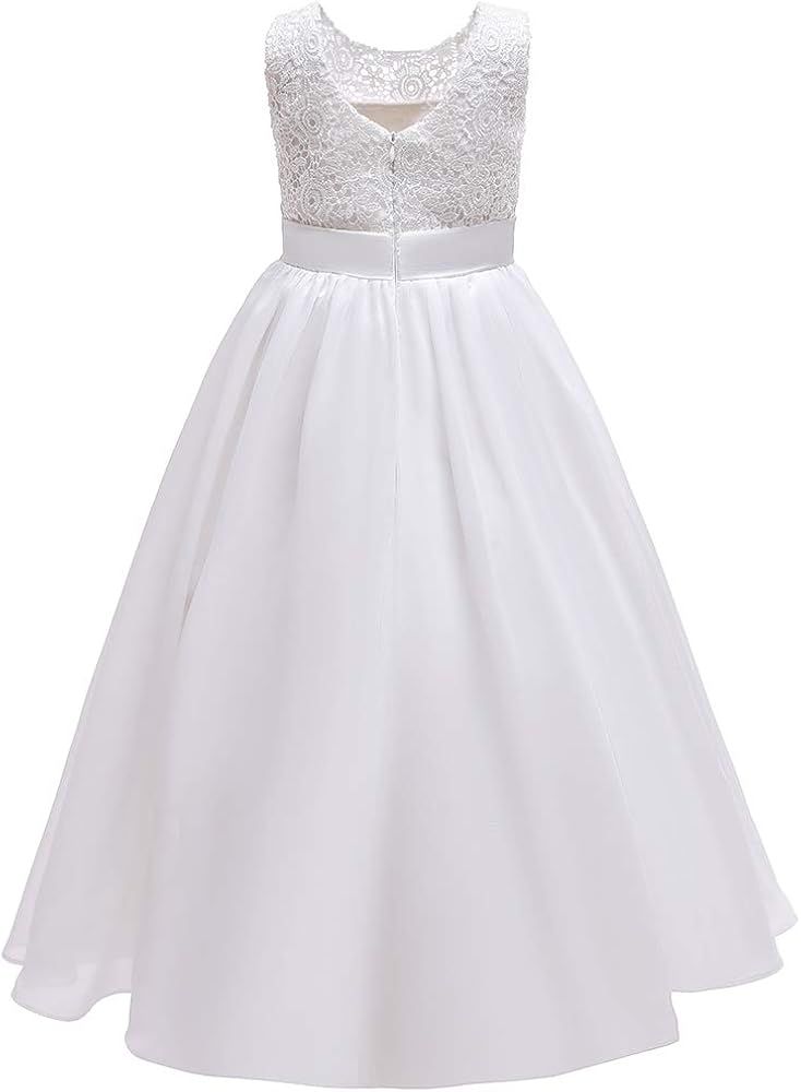 A line Lace Flower Girl Dresses Sleeveless White First Communion Dresses for Wedding Pageant | Amazon (US)