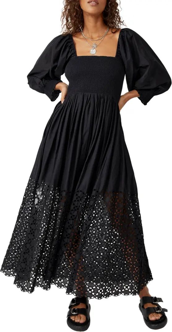 Perfect Storm Smocked Eyelet Long Sleeve Maxi Dress | Nordstrom