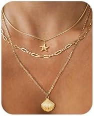 Collar de concha para mujer, collar con dije de concha de mar en capas de oro de 14 quilates, del... | Amazon (US)