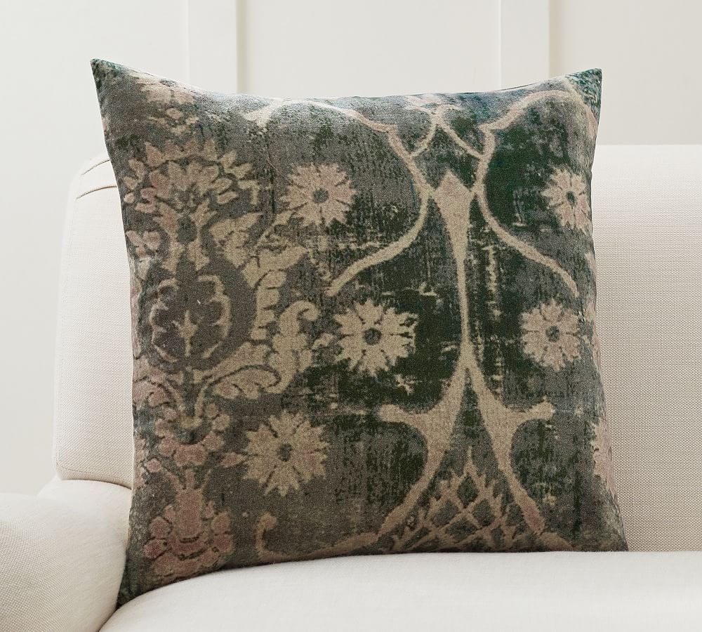 Amelia Printed Velvet Pillow Cover, 22 x 22"", Hunter Green | Pottery Barn (US)