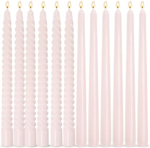 6 Pack Pale-Pink Smooth Taper Candles and 6 Pack Spiral Candles Set – 10 Inch Elegant Dripless ... | Amazon (US)