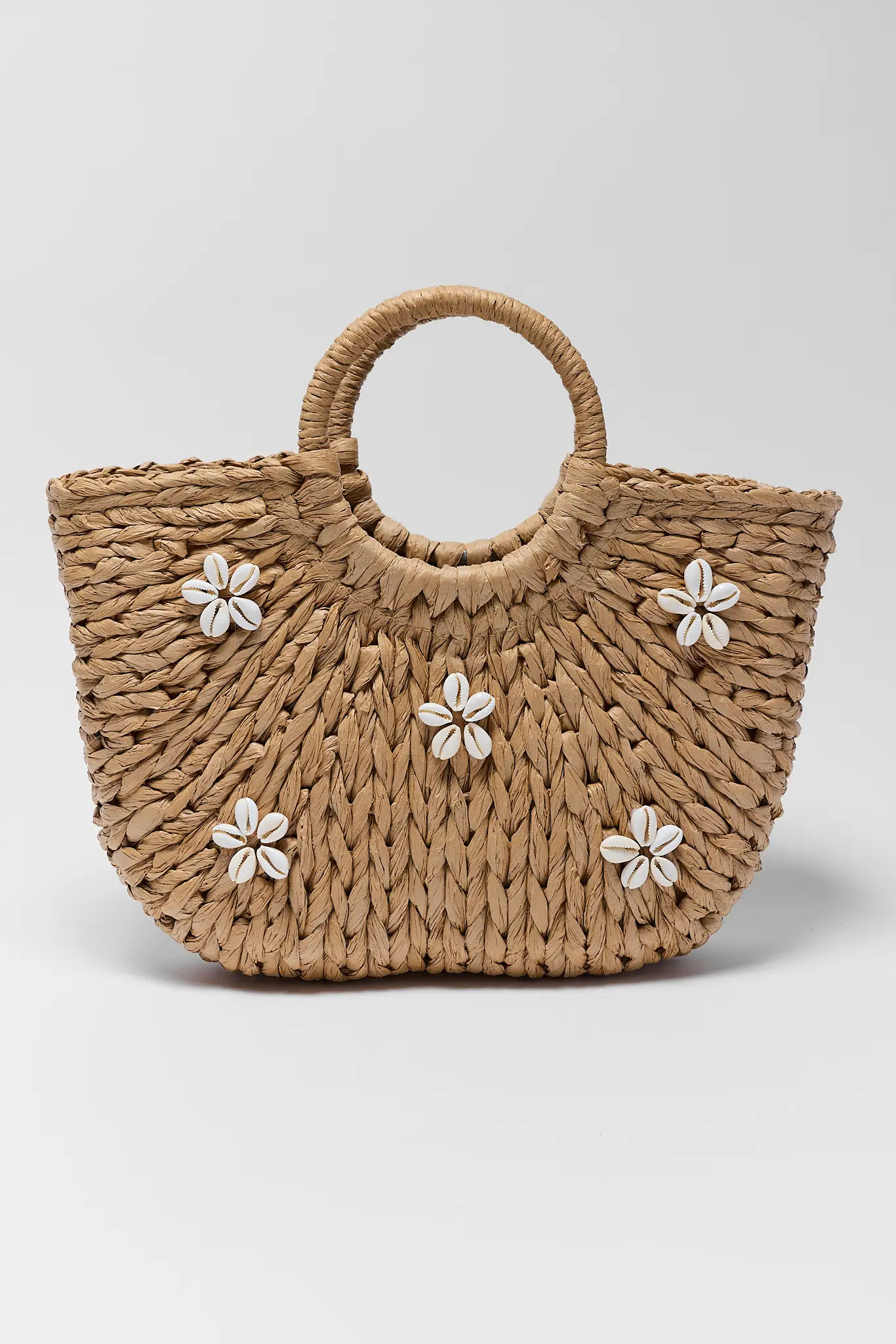 Tan Woven Seashell Tote Bag | Avara