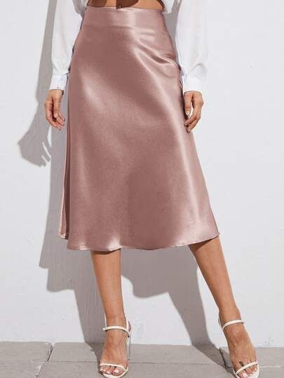 SHEIN BAE Zipper Side Solid Satin Skirt | SHEIN