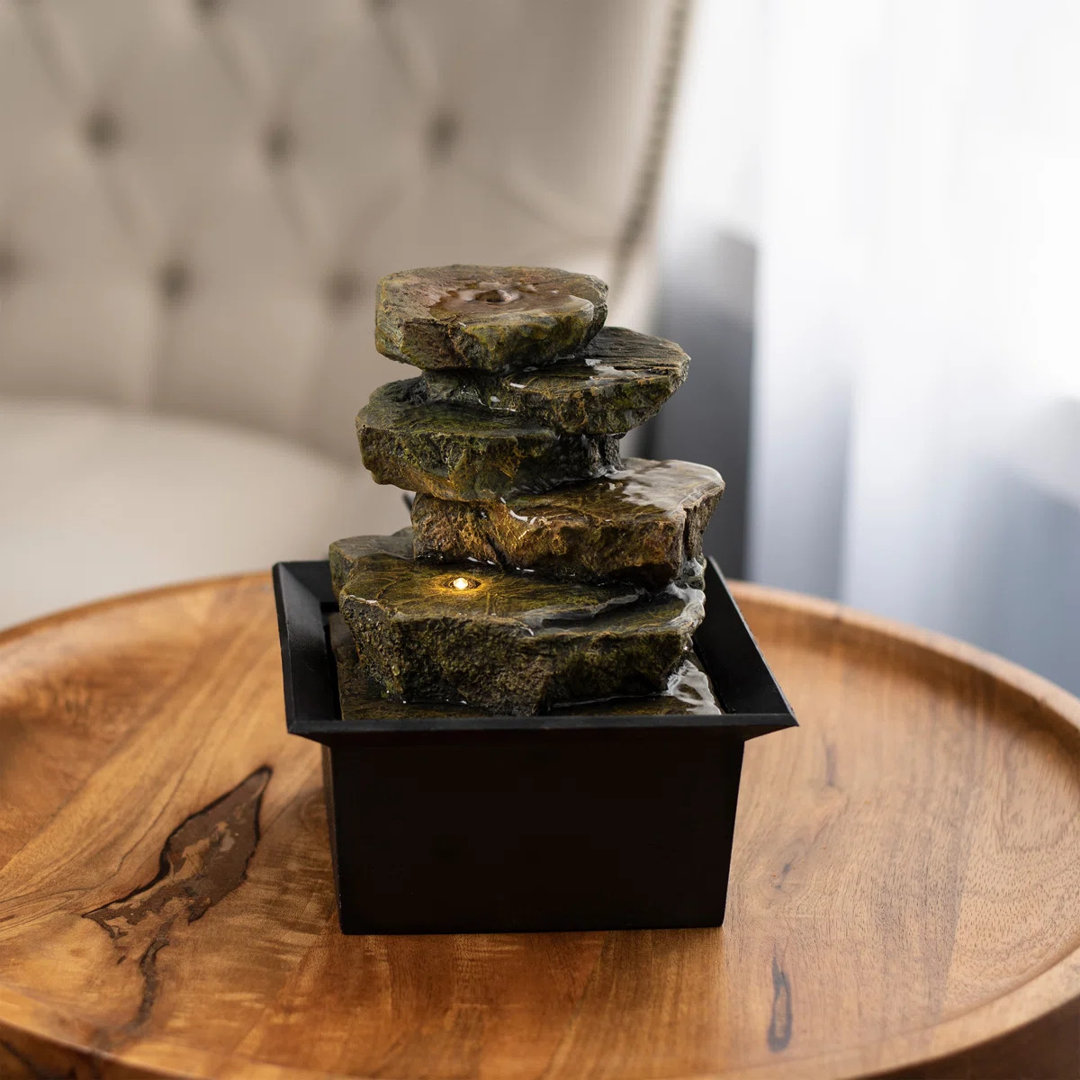 Dzmitry 8" H Rock Formation Tabletop Fountain with LED Light | Wayfair North America