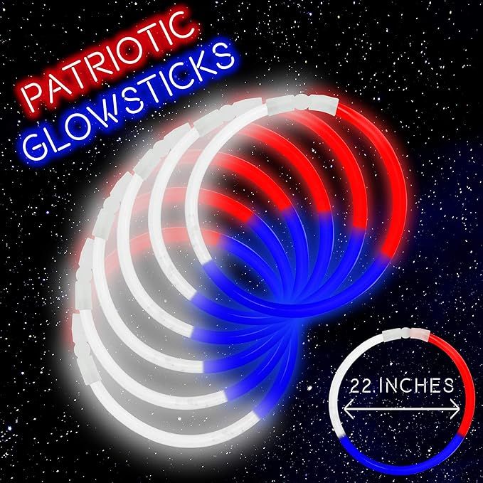 Windy City Novelties - 50 pack - Red, White, and Blue Glow Stick Necklace | in Bulk | July 4th Pa... | Amazon (US)